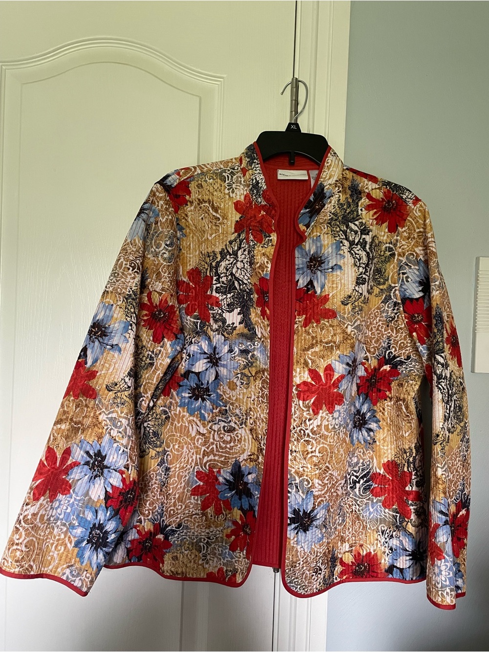 Alfred Dunner Orange Blue Floral Lightweight Quilted Jacket Size 16